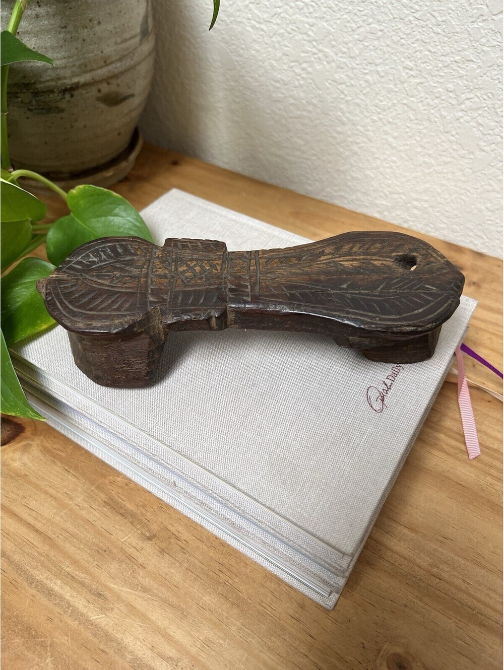 Turkish Harem Shoe Carved Wood Hammam Bath Shoe Middle East Kabakib Antique VTG